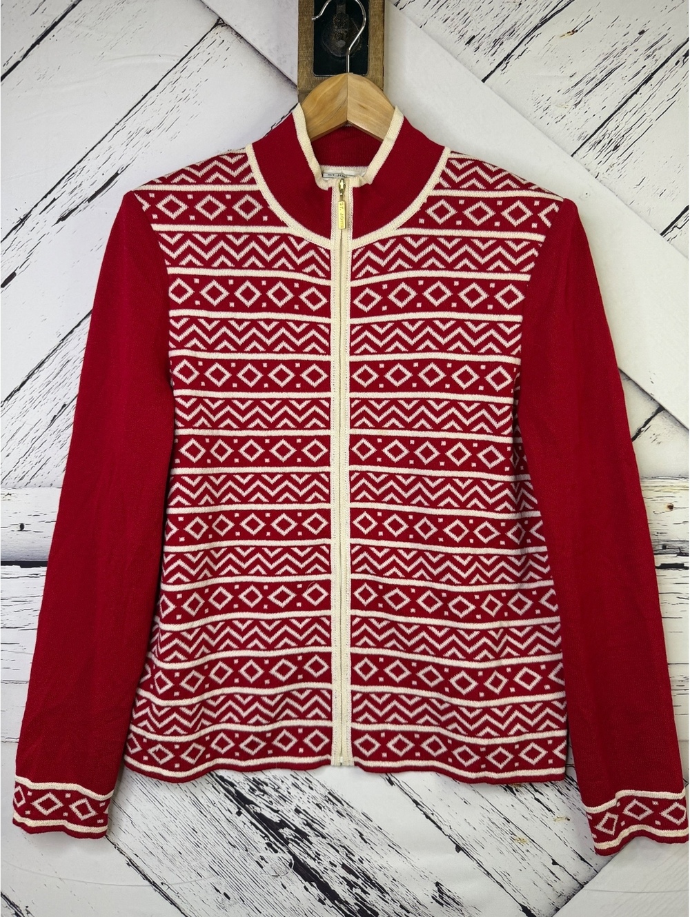 VTG St. John Sport Full Zip Wool-Blend Geometric Luxury Cardigan Shacket Women M